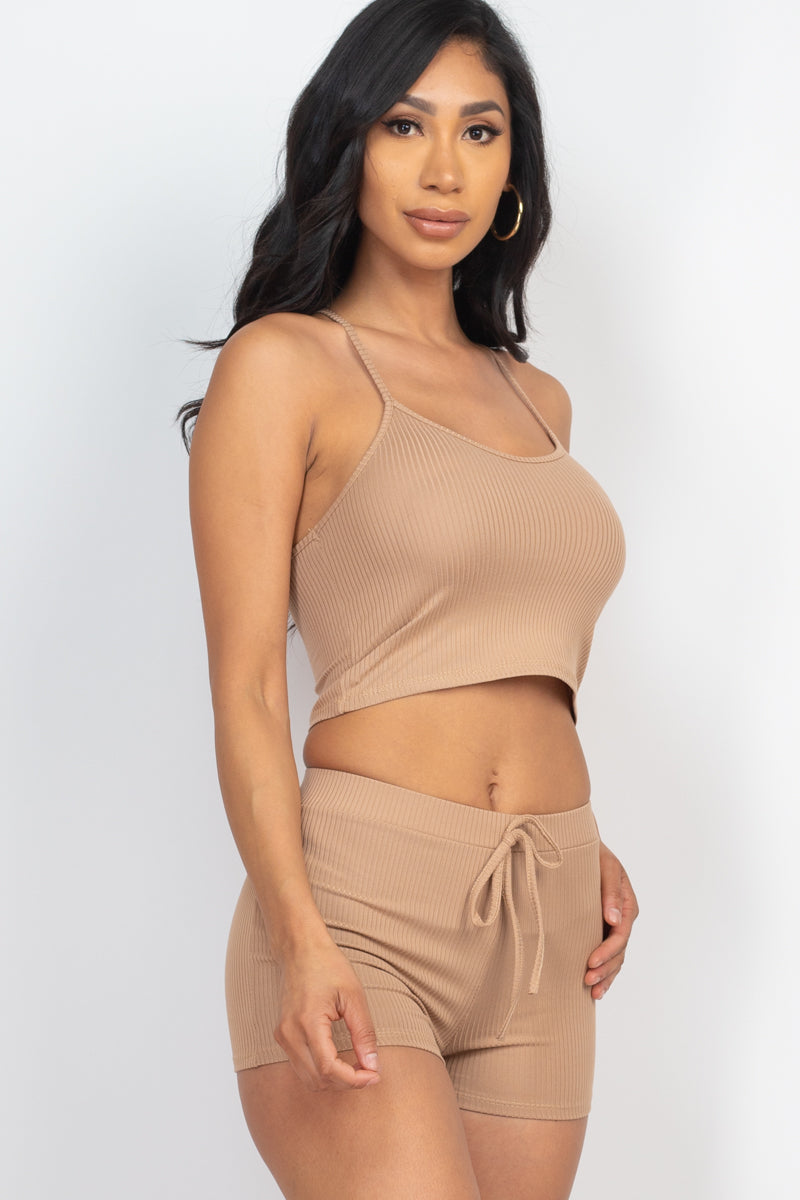 3/piece] Ribbed Crop Cami Top & Shorts Set – Capella Outlet