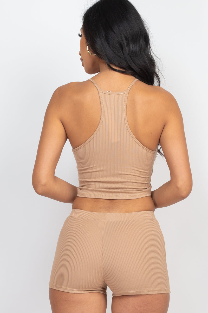 [$3/piece] Ribbed Crop Cami Top & Shorts Set