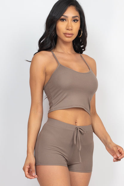 [$3/piece] Ribbed Crop Cami Top & Shorts Set