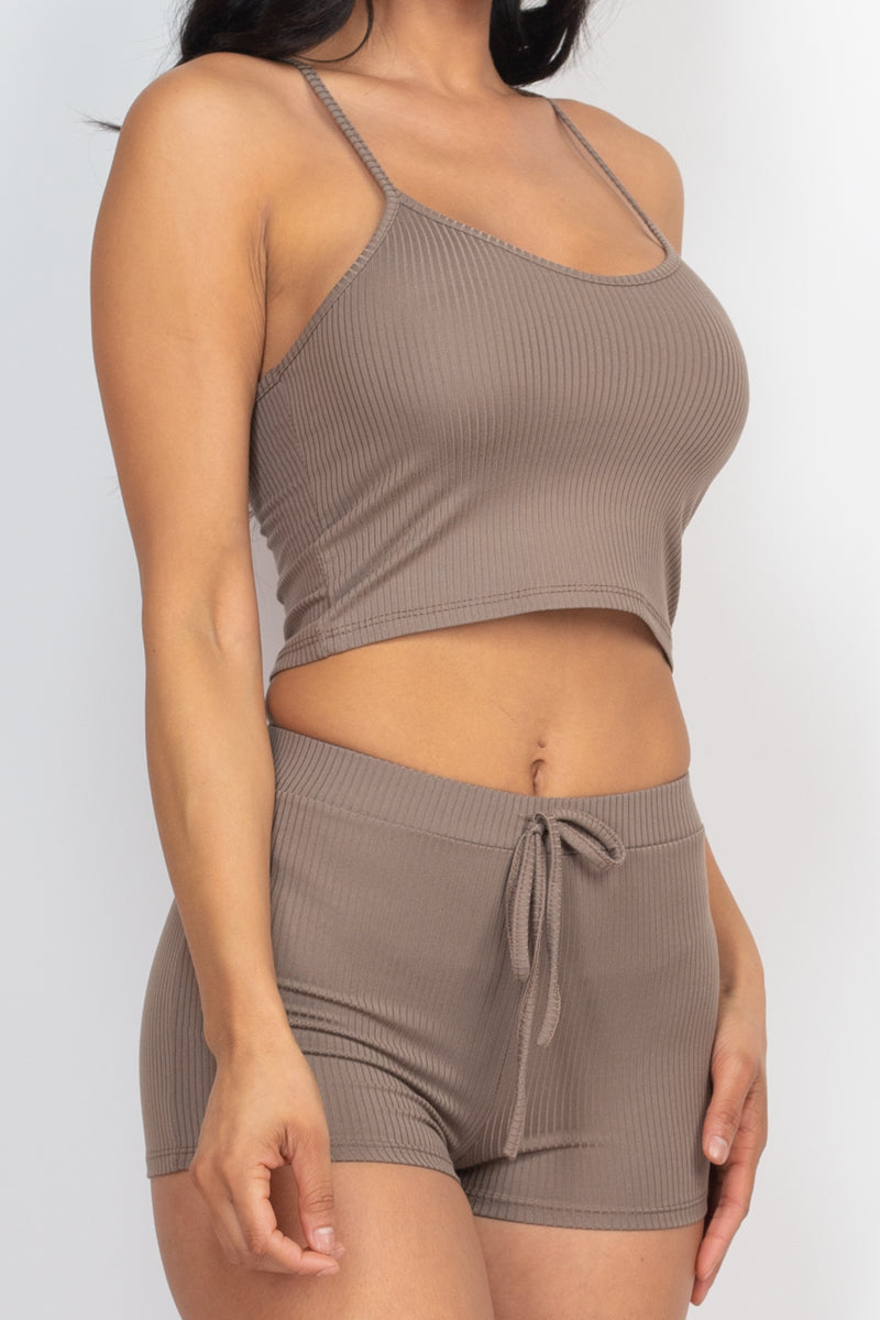 [$3/piece] Ribbed Crop Cami Top & Shorts Set