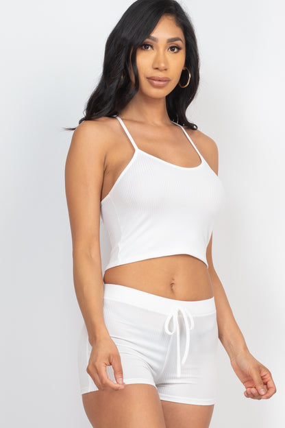 [$3/piece] Ribbed Crop Cami Top & Shorts Set