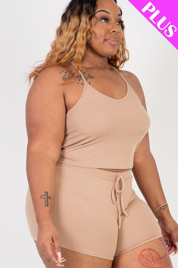 5/piece] Plus Size Ribbed Crop Cami Top & Shorts Set – Capella Outlet