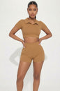 [$3/piece] Ribbed Collared Short Sleeve Crop Top & Shorts Set