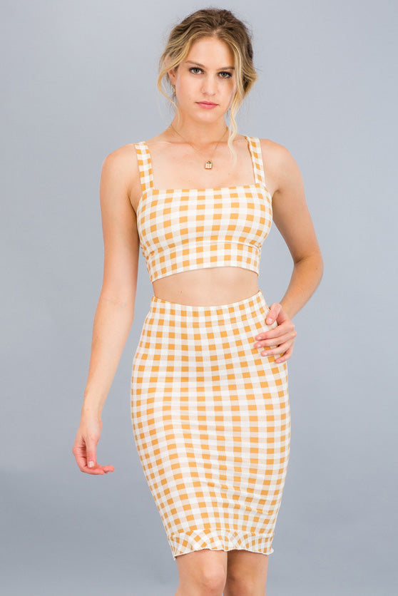 [$3/piece] Check Print Cropped Cami Top & Skirt Set