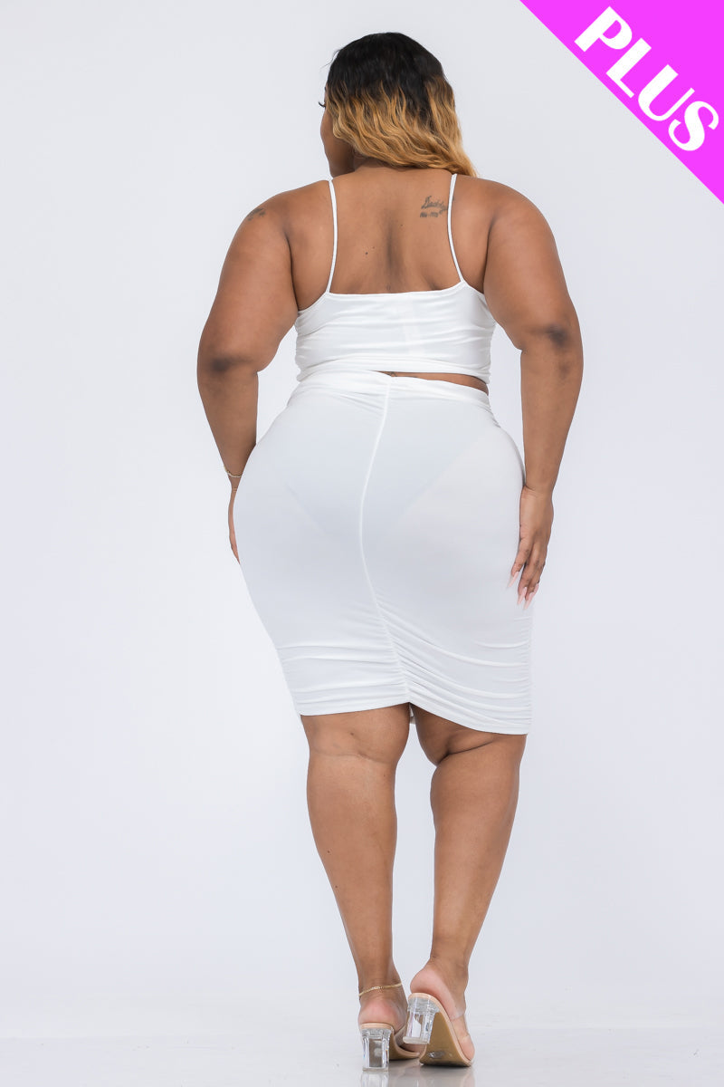 Plus Size Ruched Crop Top and Skirt Set - Capella Apparel