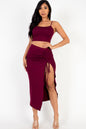 [$3/piece] Cami Crop Top & Ruched Side Split Hem Midi Skirt Set