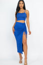 [$3/piece] Cami Crop Top & Ruched Side Split Hem Midi Skirt Set