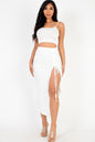 [$3/piece] Cami Crop Top & Ruched Side Split Hem Midi Skirt Set