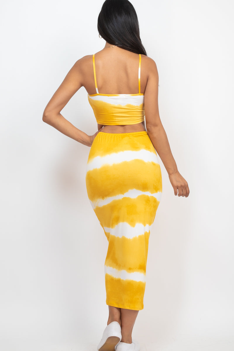 Tie-dye Printed Cami Crop Top & Long Skirt Set - Capella Apparel Wholesale