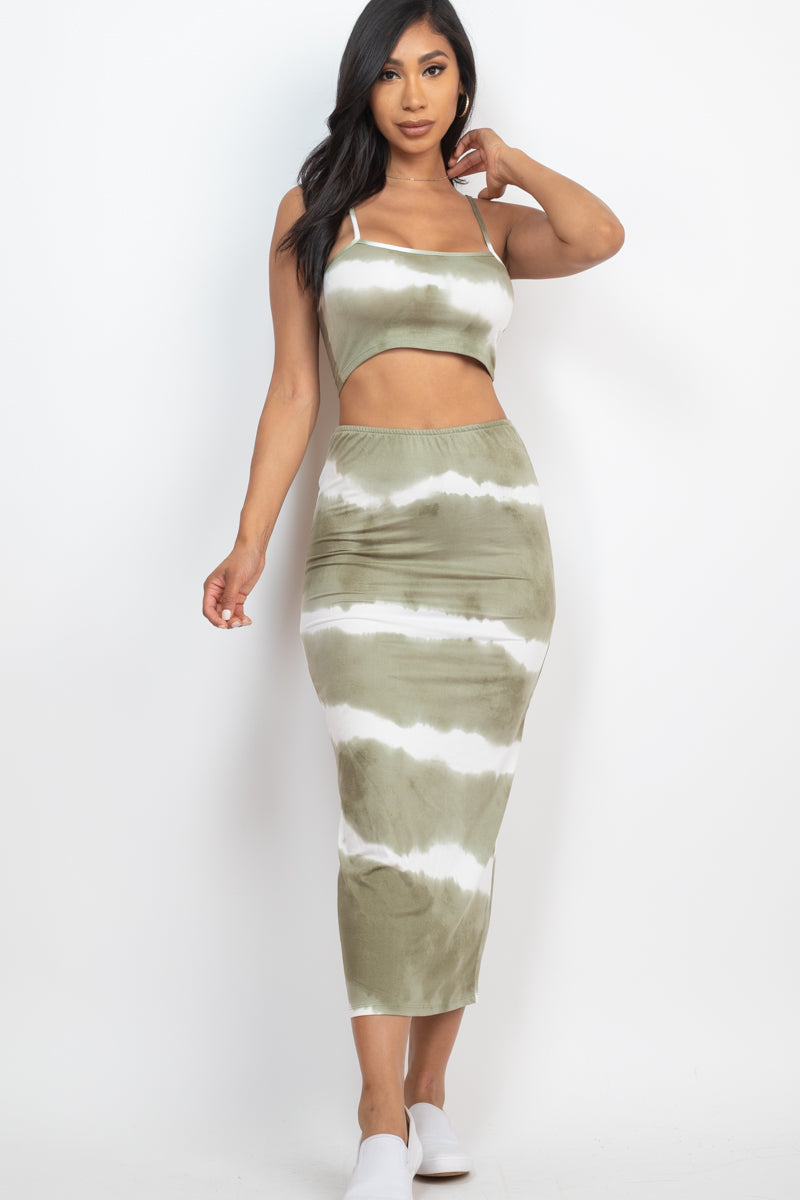 Tie-dye Printed Cami Crop Top & Long Skirt Set - Capella Apparel Wholesale