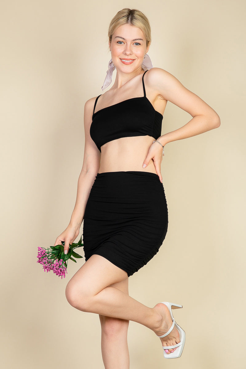 Ruched Crop Cami Top & Mini Skirt Set - Capella Apparel