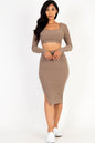 [$4/piece] Ribbed Long Sleeve Crop Top & Skirt Set