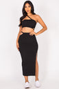 [$3/piece] Cross Strap Cutout Top & Side Slit Midi Skirt Set