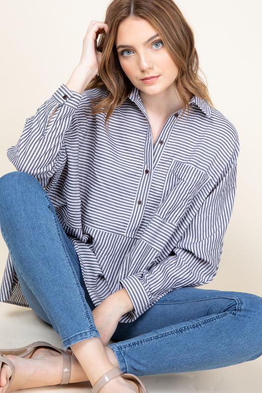 [$5/piece] Stripe oversized shirt