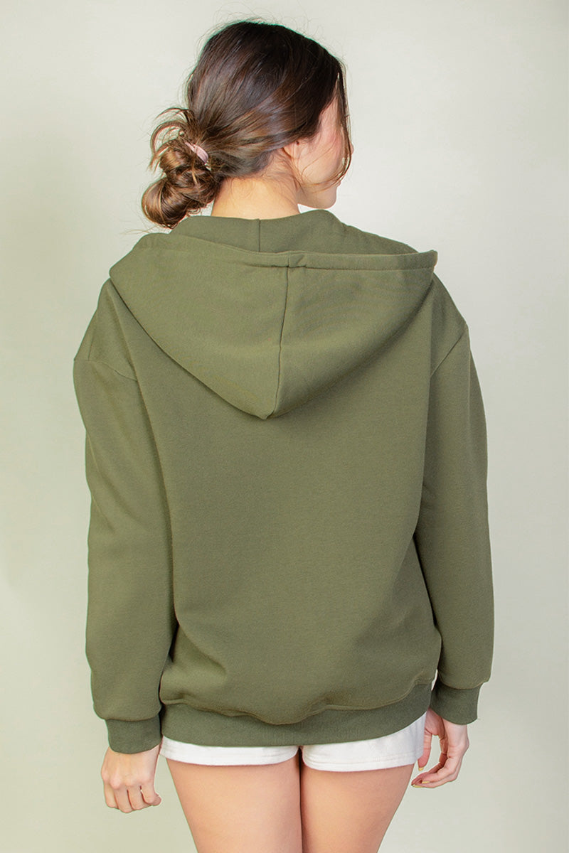 [$5/piece] Graphic Drop Shoulder Zipper Up Hoodie