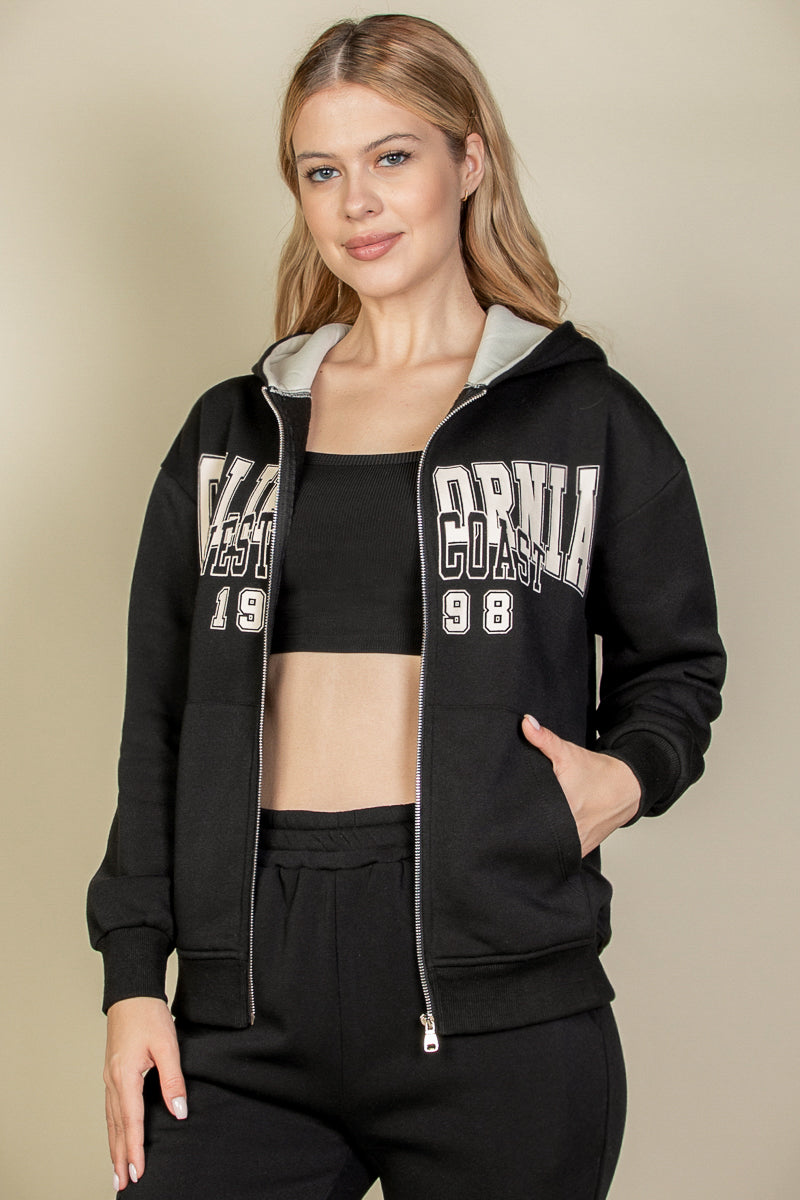 [$5/piece] Graphic Drop Shoulder Zipper Up Hoodie