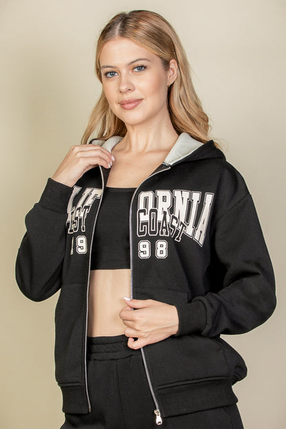 [$5/piece] Graphic Drop Shoulder Zipper Up Hoodie