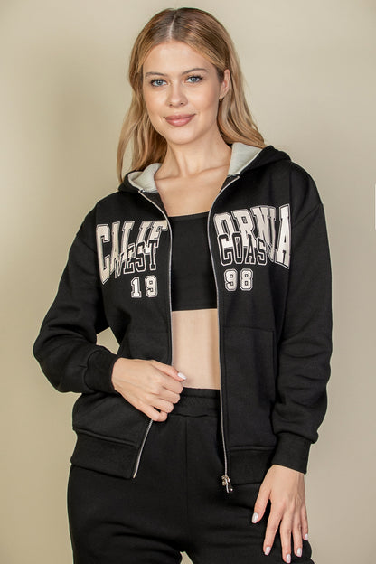 [$5/piece] Graphic Drop Shoulder Zipper Up Hoodie