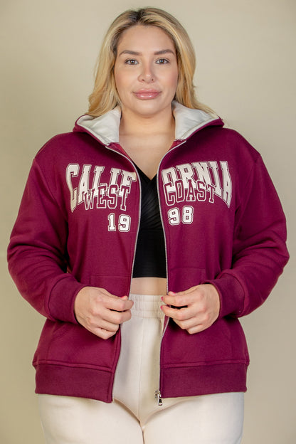 [$6.75/piece] Plus Size Graphic Drop Shoulder Zipper Up Hoodie