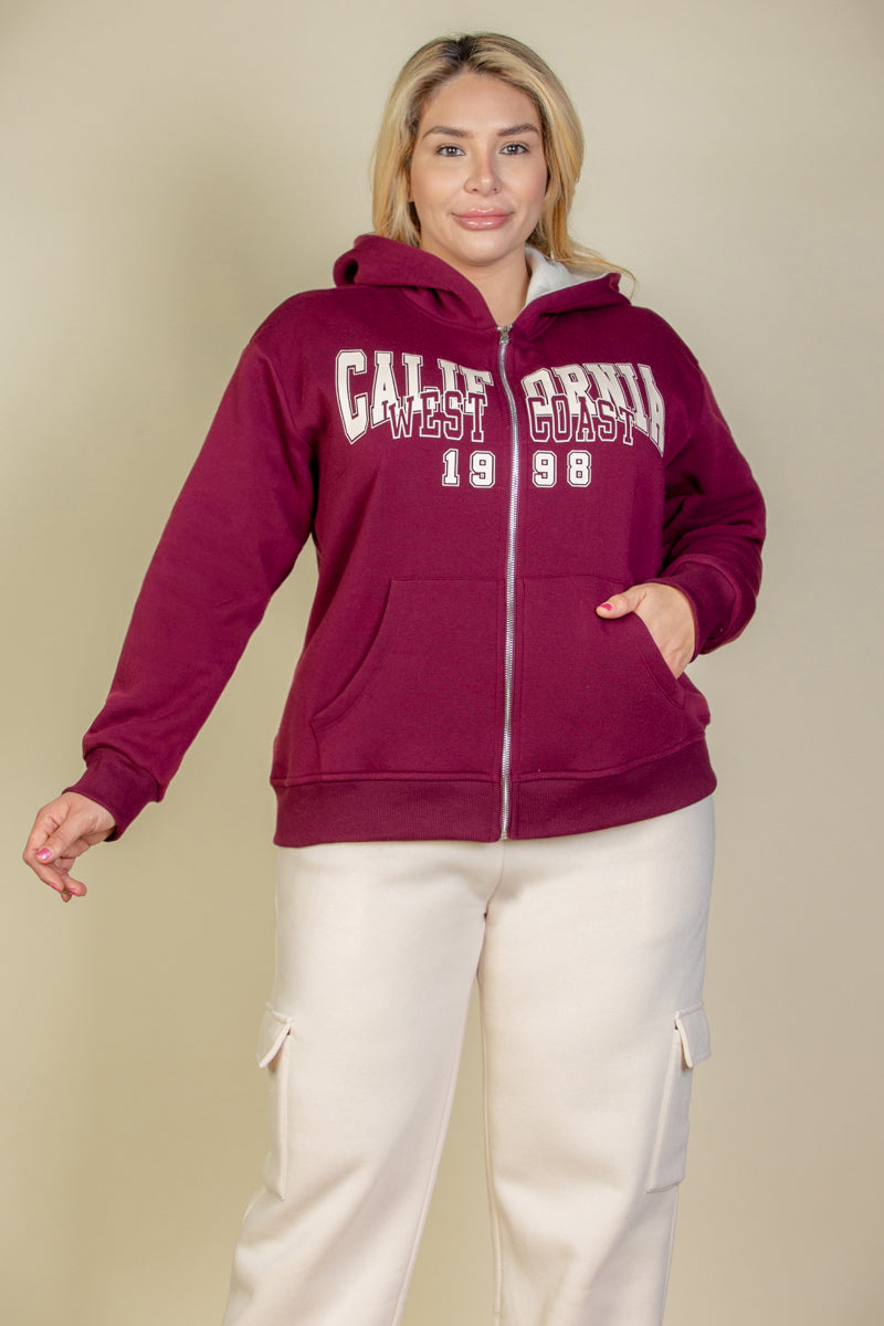 [$6.75/piece] Plus Size Graphic Drop Shoulder Zipper Up Hoodie