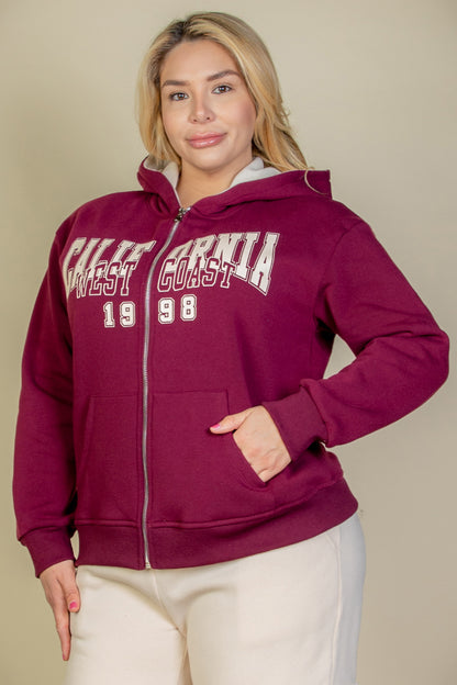 [$6.75/piece] Plus Size Graphic Drop Shoulder Zipper Up Hoodie