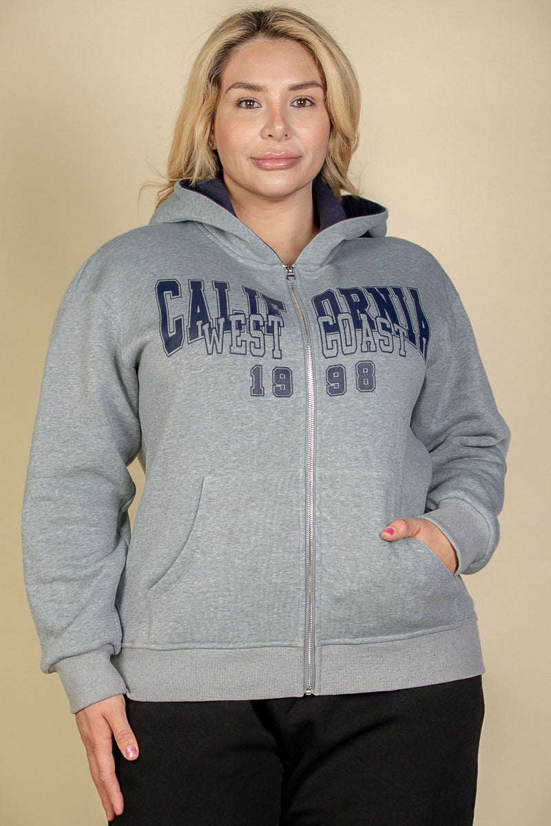 [$6.75/piece] Plus Size Graphic Drop Shoulder Zipper Up Hoodie