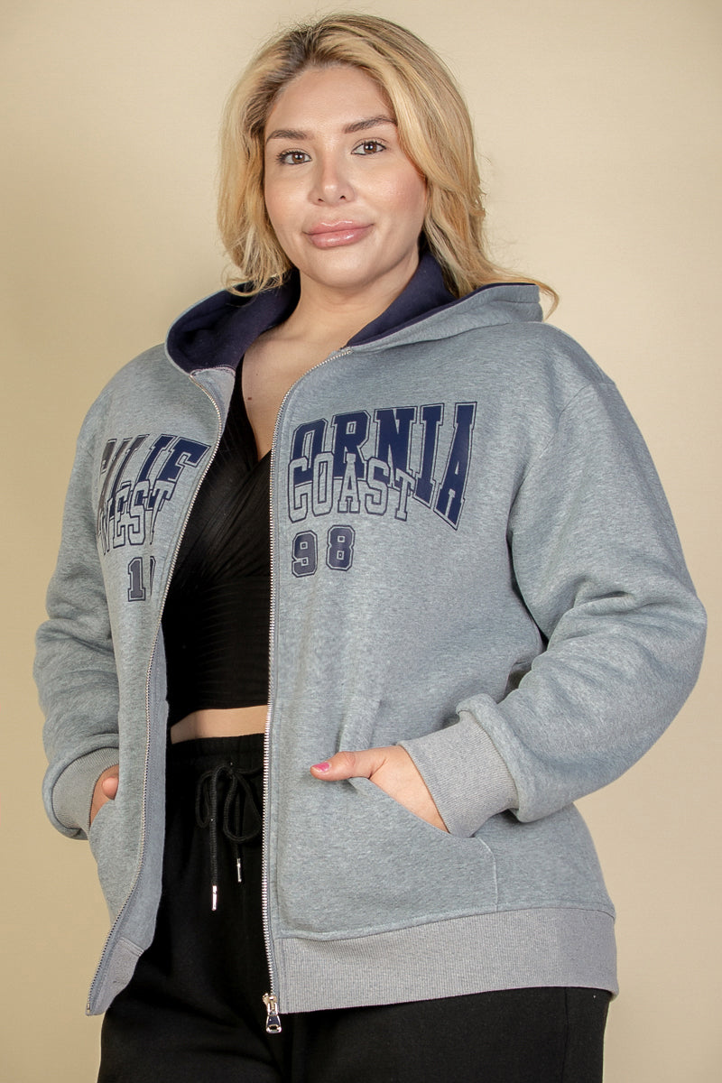 [$6.75/piece] Plus Size Graphic Drop Shoulder Zipper Up Hoodie