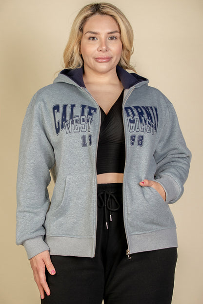 [$6.75/piece] Plus Size Graphic Drop Shoulder Zipper Up Hoodie