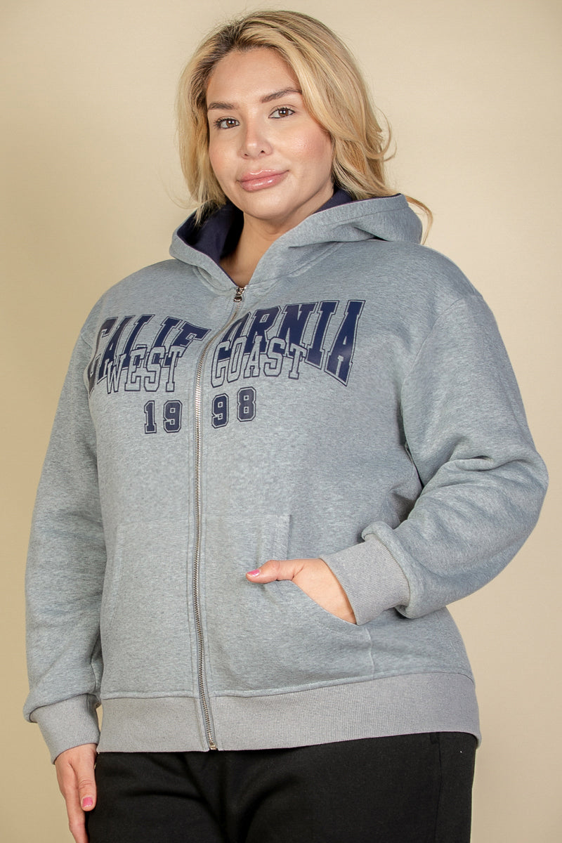 [$6.75/piece] Plus Size Graphic Drop Shoulder Zipper Up Hoodie