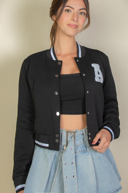 [$5/piece] EZwear Letter Patched Crop Varsity Jacket