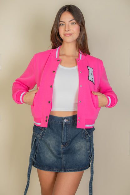 [$5/piece] EZwear Letter Patched Crop Varsity Jacket