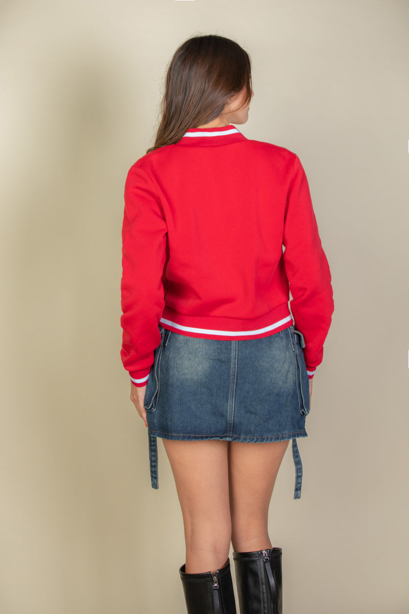 [$5/piece] EZwear Letter Patched Crop Varsity Jacket