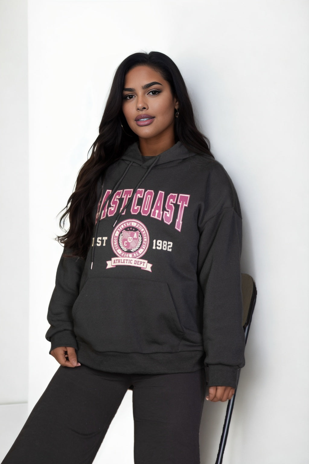 [$6.75/piece] Plus Size Graphic Kangaroo Pocket Drawstring Hoodie