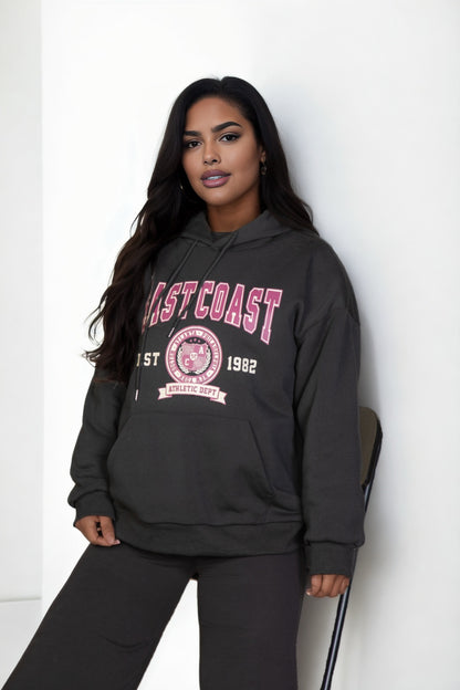 [$6.75/piece] Plus Size Graphic Kangaroo Pocket Drawstring Hoodie