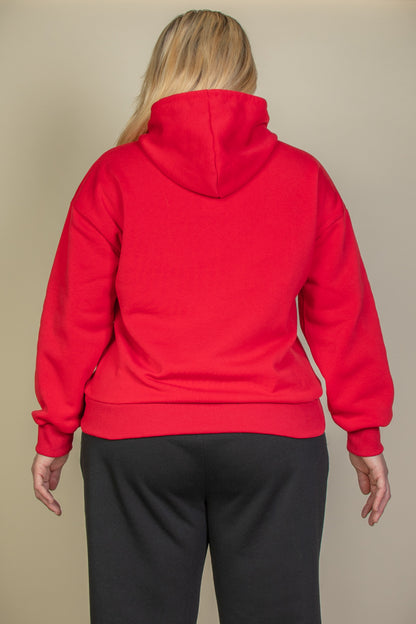 [$6.75/piece] Plus Size Graphic Kangaroo Pocket Drawstring Hoodie