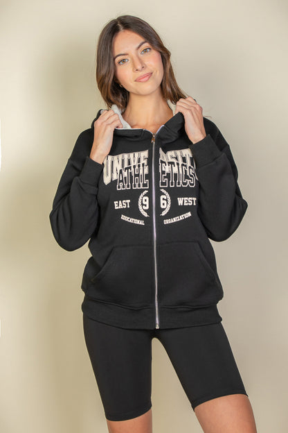 [$5/piece] Graphic Drop Shoulder Zipper Up Hoodie