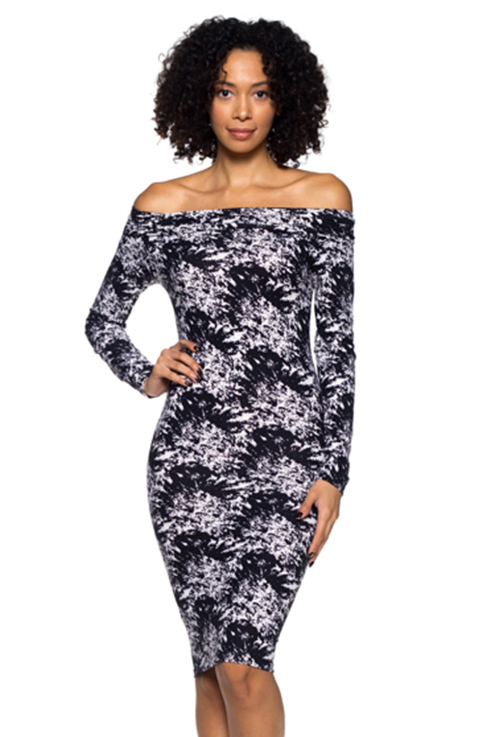 [$2/piece] Abstract Print Off Shoulder Bodycon Dress
