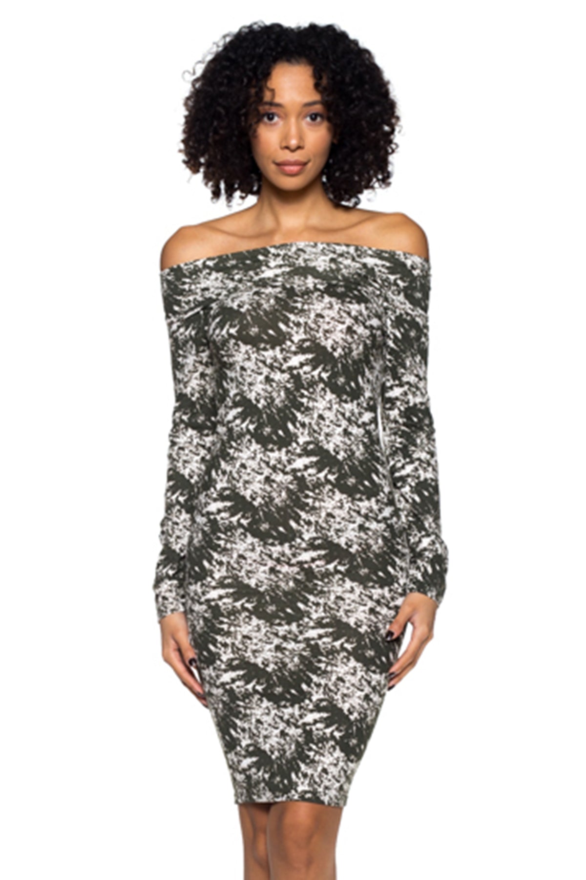 [$2/piece] Abstract Print Off Shoulder Bodycon Dress