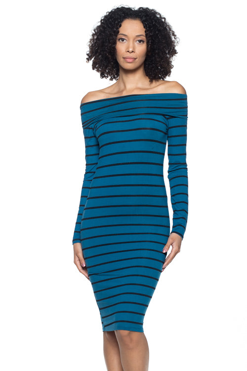 [$2/piece] Striped Off Shoulder Bodycon Dress