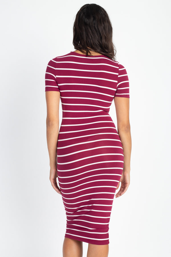 [$3/piece] Striped Short Sleeve Midi Bodycon Dress