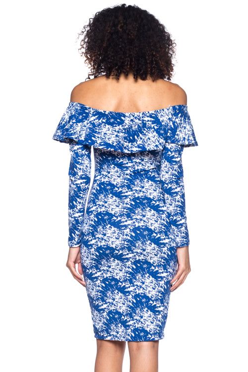 [$3/piece] Abstract Print Off Shoulder Bodycon Dress