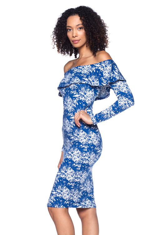 [$3/piece] Abstract Print Off Shoulder Bodycon Dress