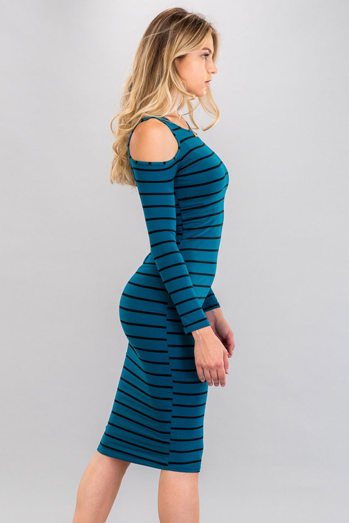[$3/piece] Striped Open Shoulder Bodycon Dress