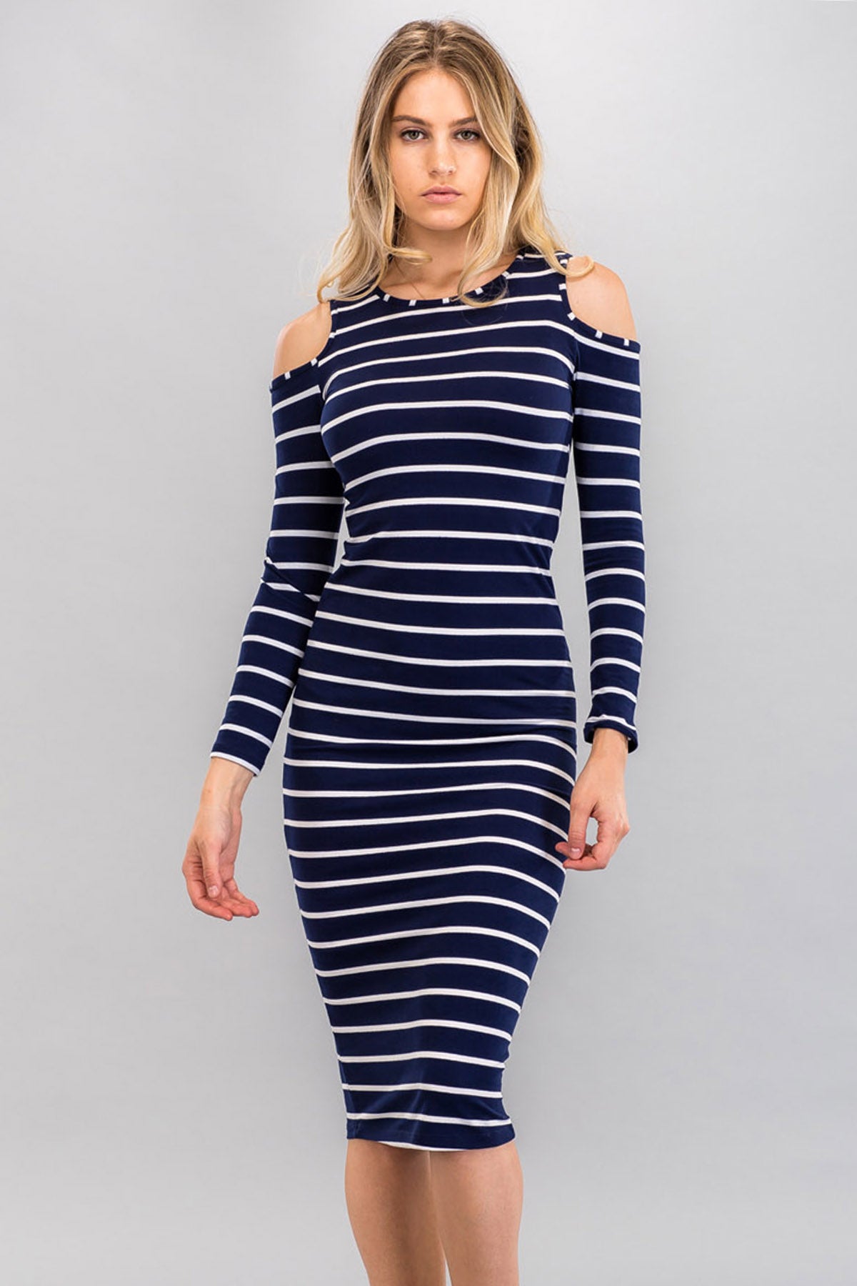 [$3/piece] Striped Open Shoulder Bodycon Dress