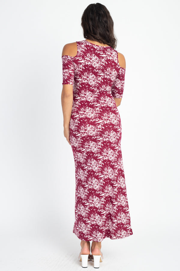[$3/piece] Abstract Print Open Shoulder Maxi Dress