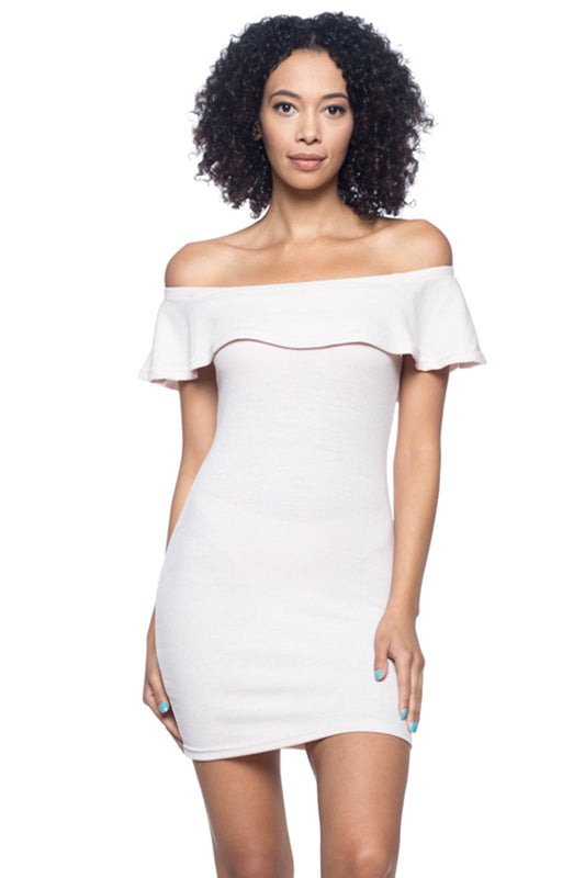 [$2/piece] Ribbed Off Shoulder Ruffle Bodycon Dress