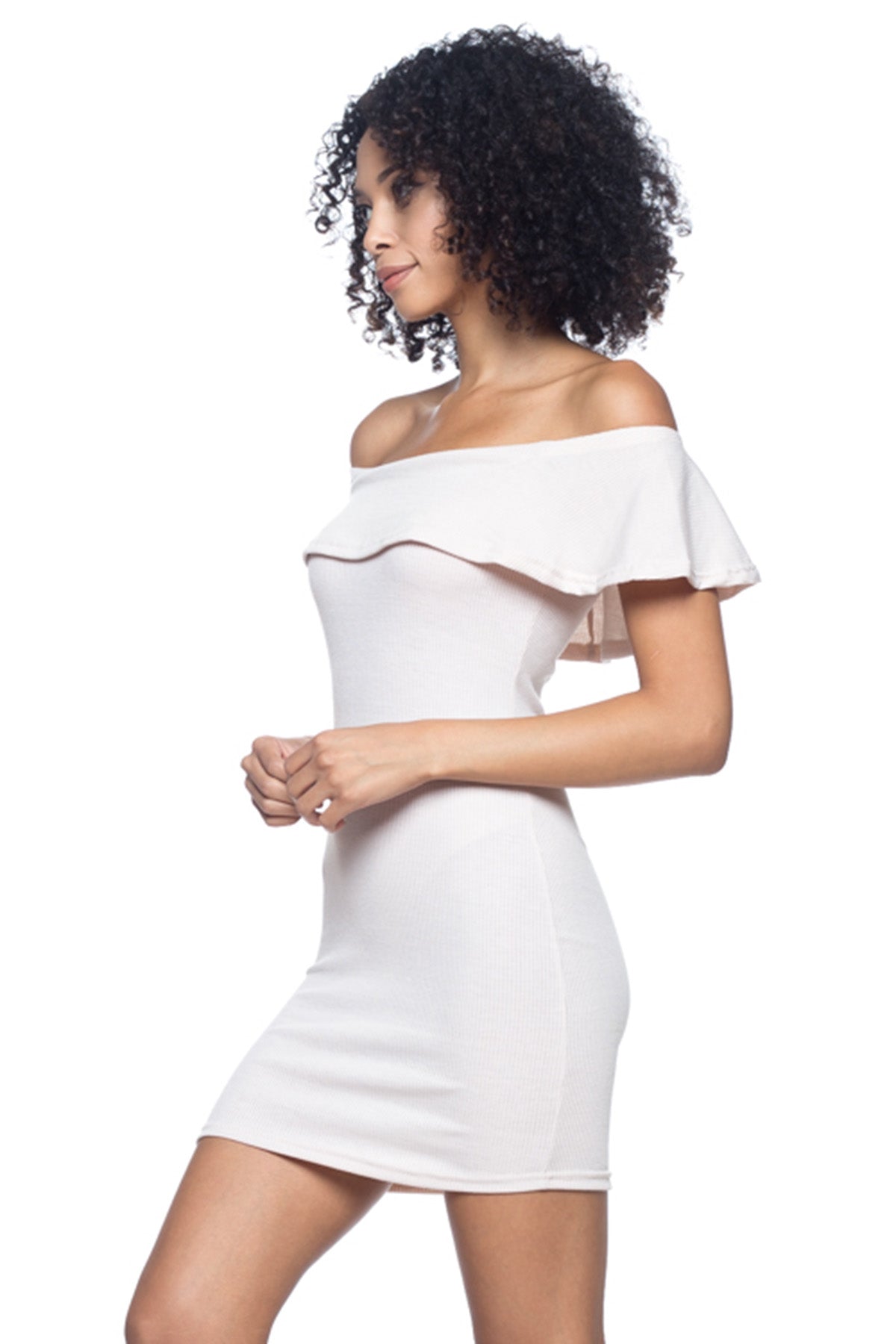 [$2/piece] Ribbed Off Shoulder Ruffle Bodycon Dress
