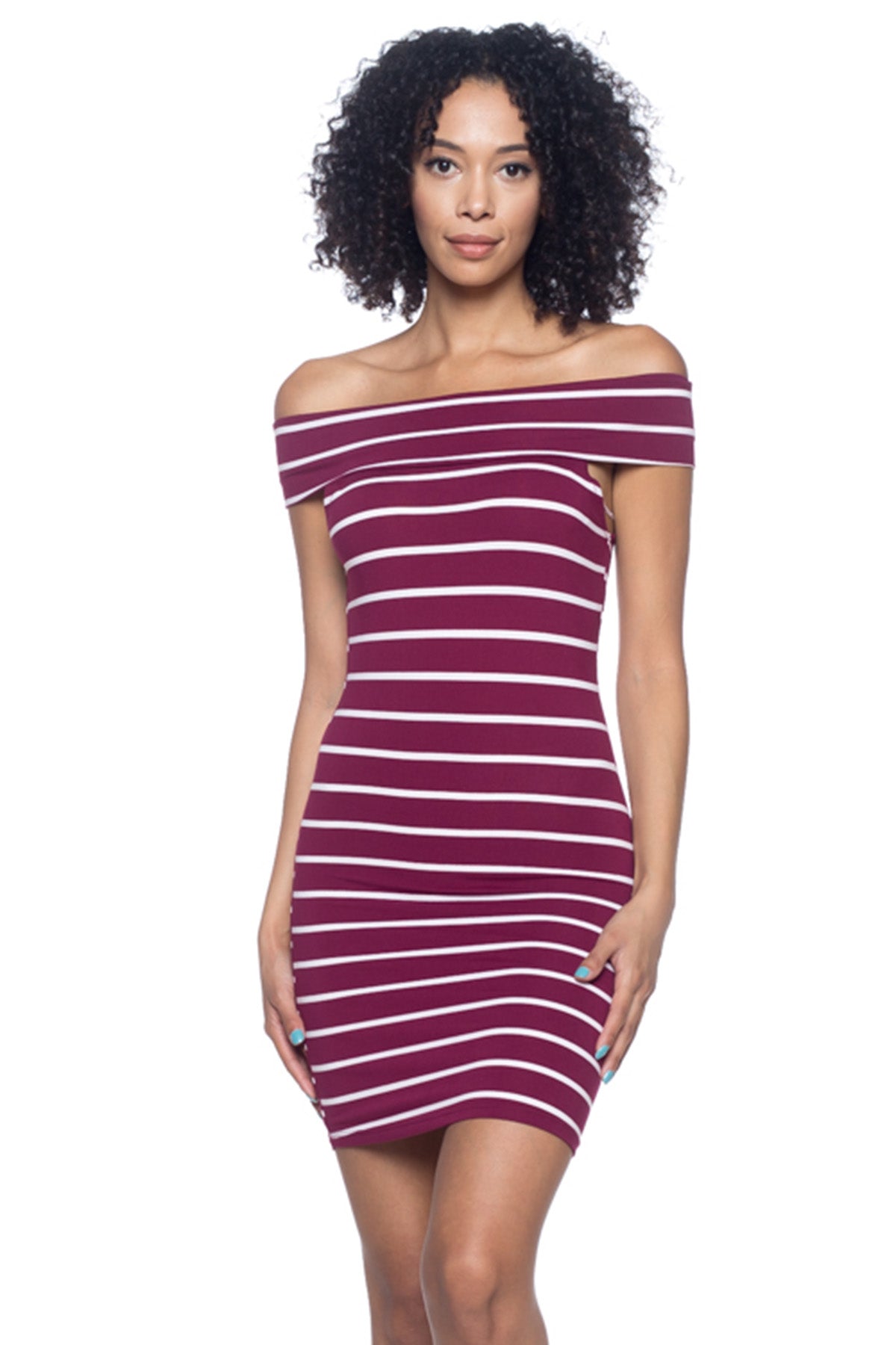 [$3/piece] Striped Off Shoulder Bodycon Mini Dress