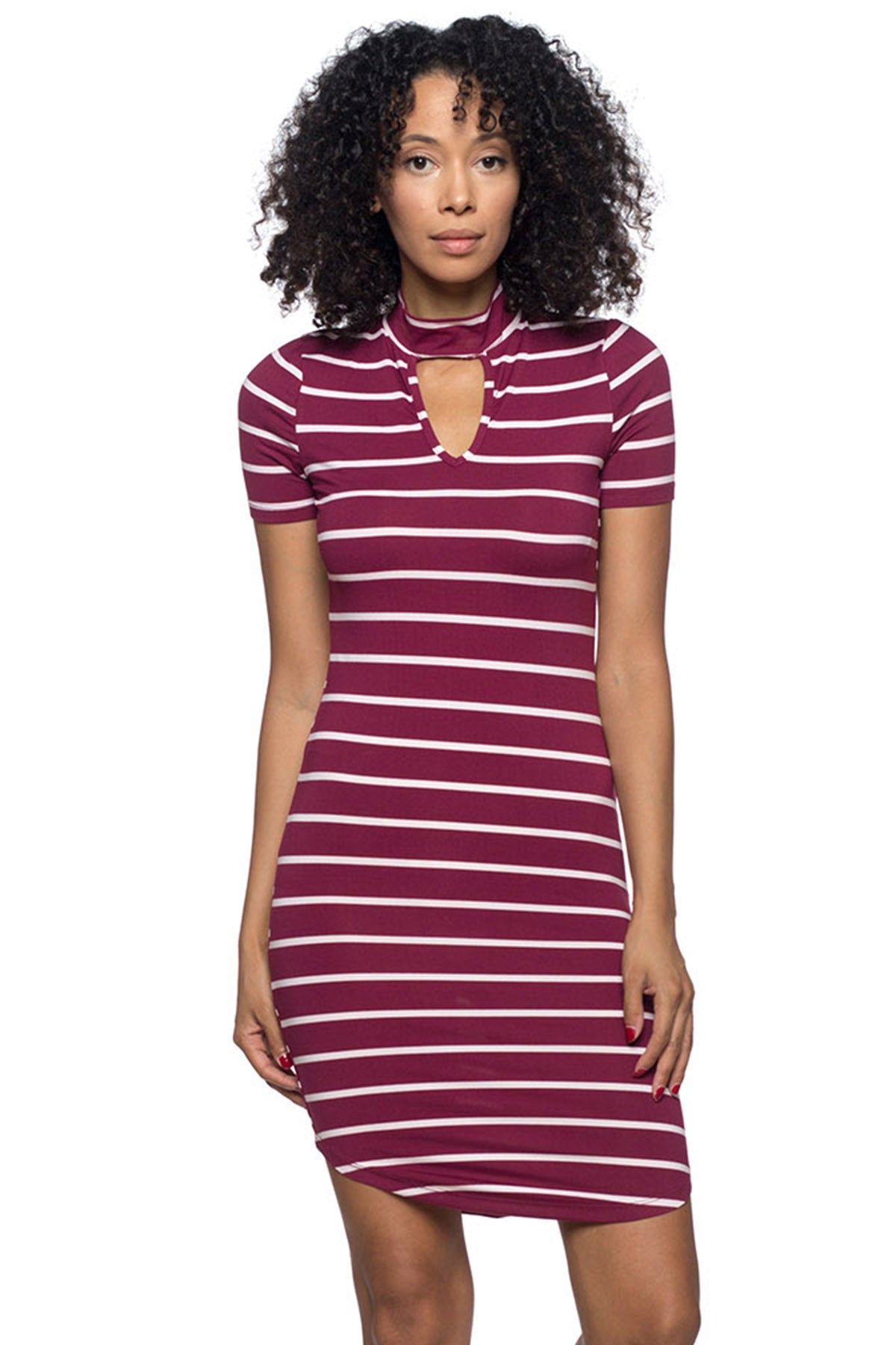 [$3/piece] Striped Chocker Neck Bodycon Dress