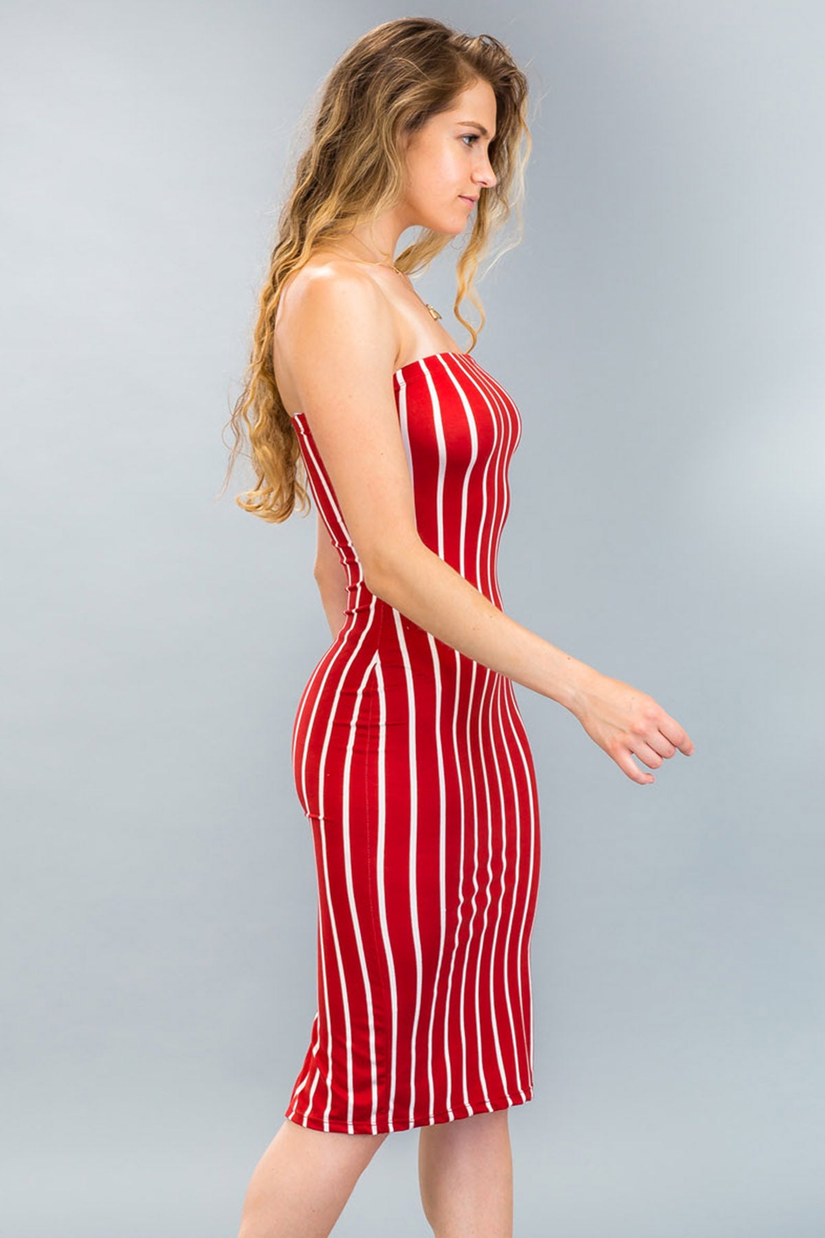 [$2/piece] Striped Back Cut-out Tube Midi Dress